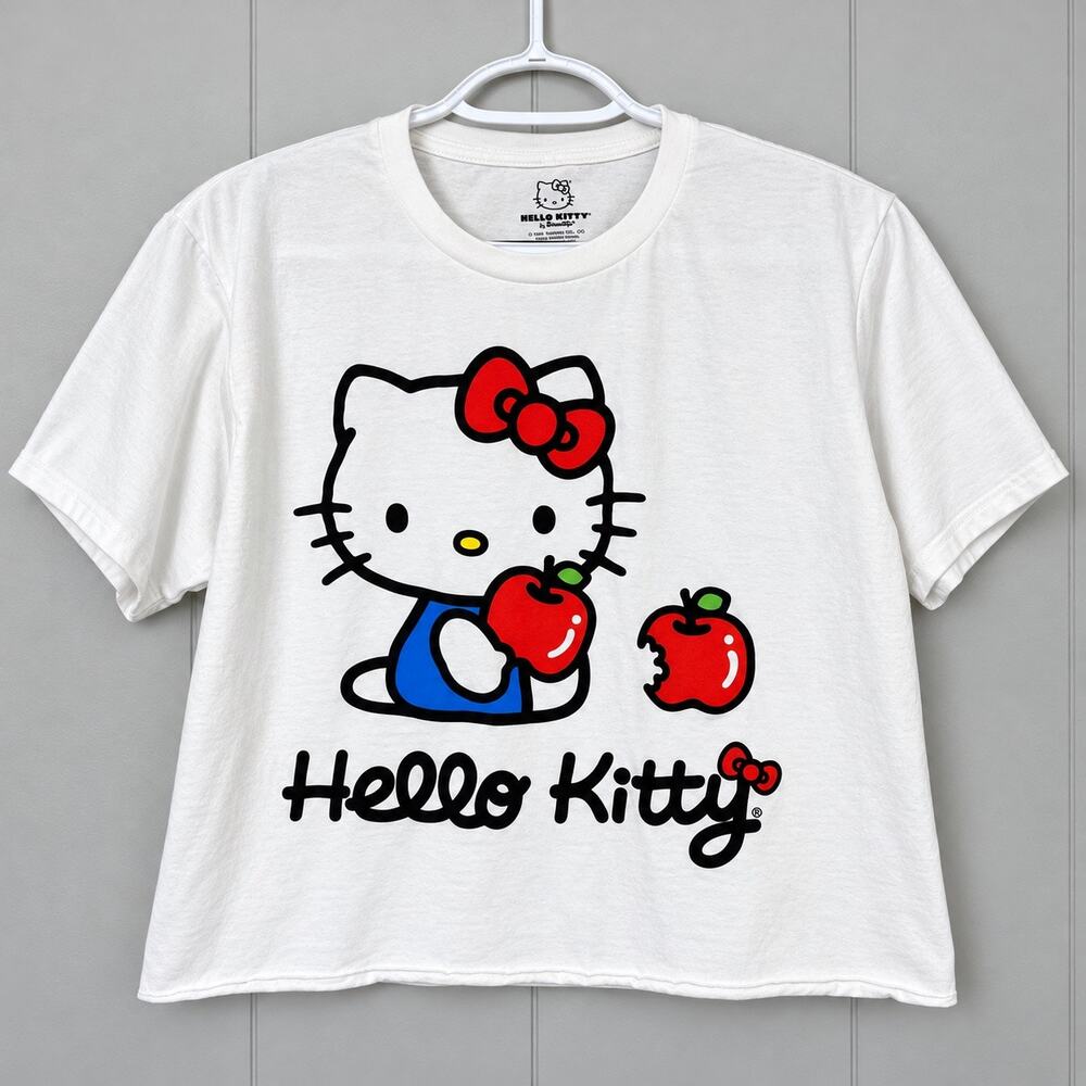 Hello Kitty Womens M White Crop T Shirt Apple Sanrio Kawaii